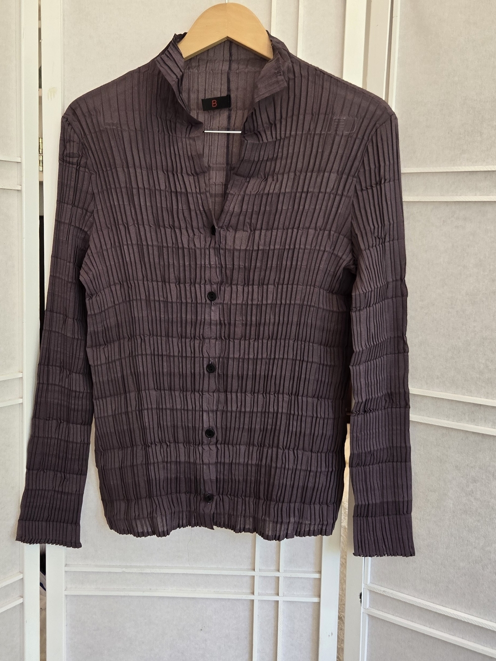 Pleated Button-Front Blouse in Deep Plum by Babette